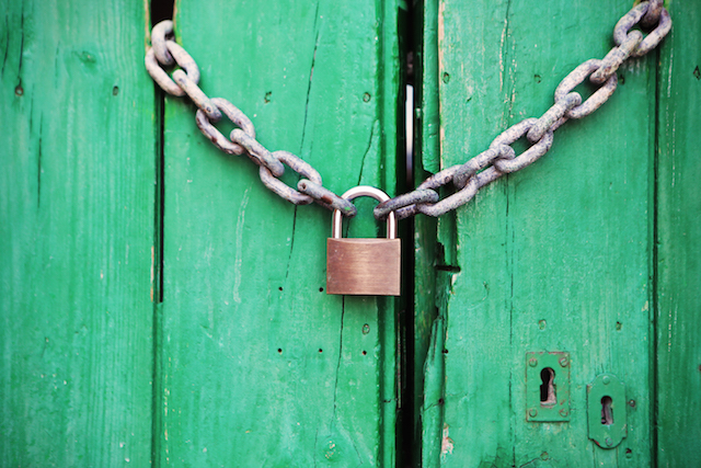 Door chained and padlocked